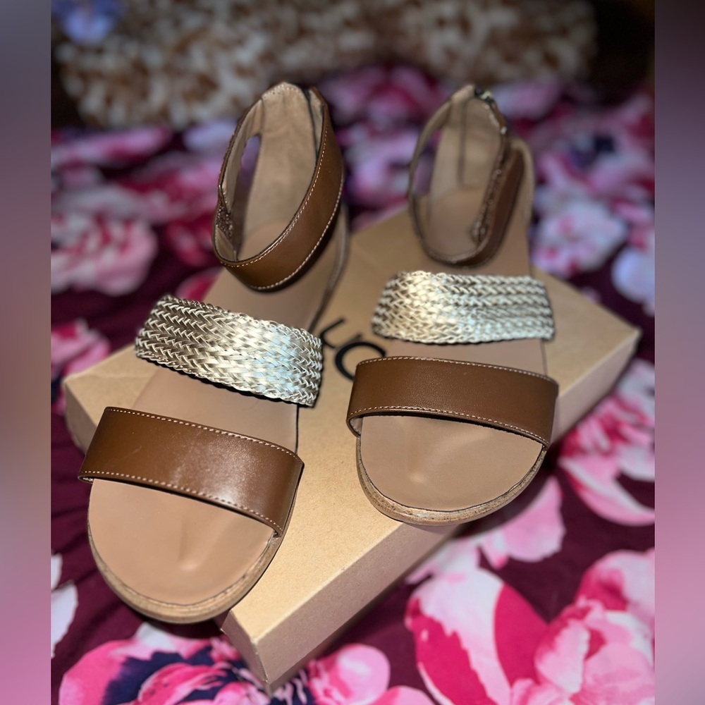 UGG Brown and Gold Sandals with Metallic Strap